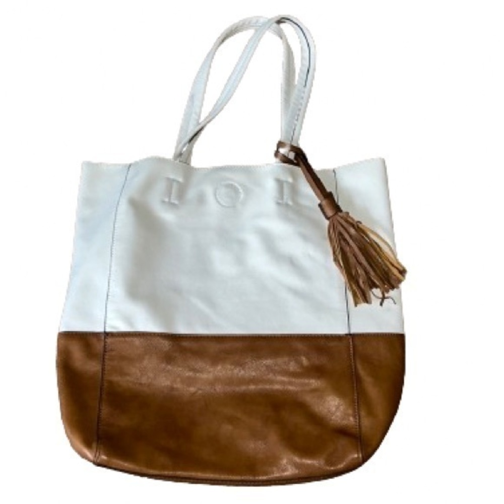 Lily & Ivy tan and white large tote purse